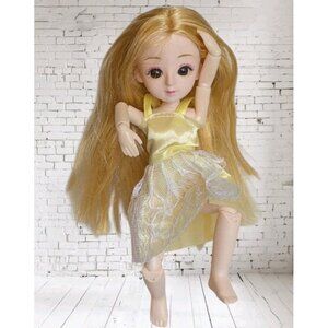 BJD Doll Blonde Big Eyes Articulated Ball Joint Long Hair Girl Anime Posable 9"